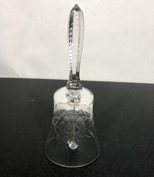 Etched Flower Crystal Glass Bell, Faceted Handle, Nice Sound Collectible